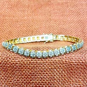 ✨ Vintage Ross Simons! ✨ Silver Gld Plated+ Diamond Chip Tennis Bracelet 7.25" ✨
